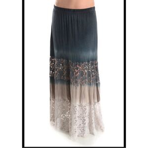 T Party Rustic Lace Color Block Vintage Maxi Skirt Size M